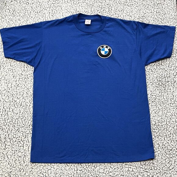 VTG 90s BMW Racing Shirt Mens XL Blue #42 Embroidered Patch Logo Jerzees USA - Picture 1 of 9